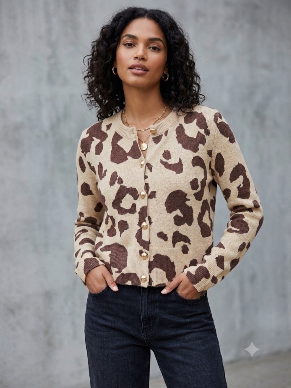 INC International Concepts Leopard Print Cardigan in Beige and Brown